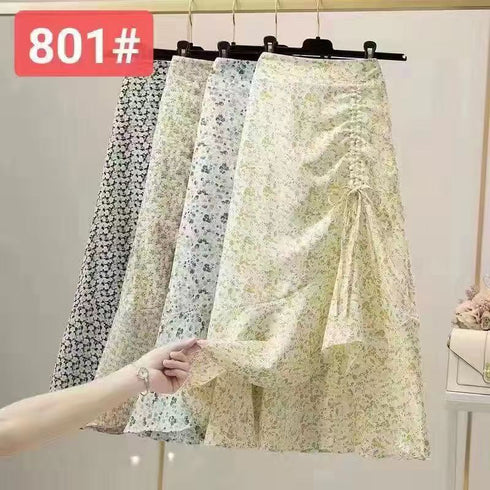 Floral Drawstring Irregular Ruffle Skirts